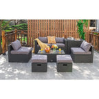 Ensemble de meubles de jardin 8 pièces en rotin avec table de rangement – 25 x 25 x 4 (L x l x P)