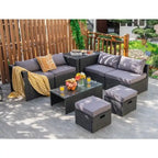 Ensemble de meubles de jardin 8 pièces en rotin avec table de rangement – 25 x 25 x 4 (L x l x P)
