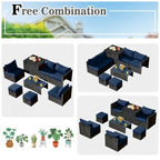 Ensemble de meubles de jardin 8 pièces en rotin avec table de rangement – 25 x 25 x 4 (L x l x P)
