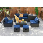 Ensemble de meubles de jardin 8 pièces en rotin avec table de rangement – 25 x 25 x 4 (L x l x P)