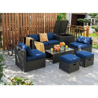 Ensemble de meubles de jardin 8 pièces en rotin avec table de rangement – 25 x 25 x 4 (L x l x P)