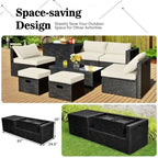 Ensemble de meubles de jardin 8 pièces en rotin avec table de rangement – 25 x 25 x 4 (L x l x P)