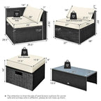 Ensemble de meubles de jardin 8 pièces en rotin avec table de rangement – 25 x 25 x 4 (L x l x P)