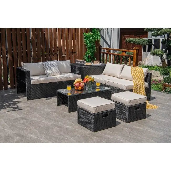 Ensemble de meubles de jardin 8 pièces en rotin avec table de rangement – 25 x 25 x 4 (L x l x P)