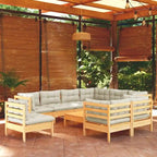vidaXL Salon de jardin 10 pièces en pin massif avec coussins multicolores - 25 x 25 x 24.6