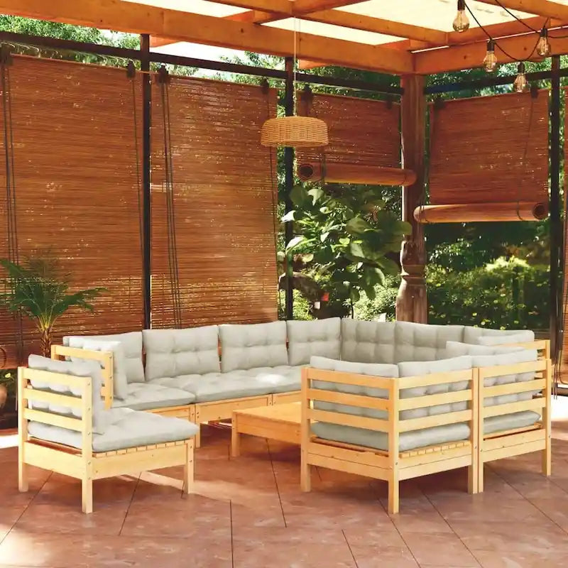 vidaXL Salon de jardin 10 pièces en pin massif avec coussins multicolores - 25 x 25 x 24.6
