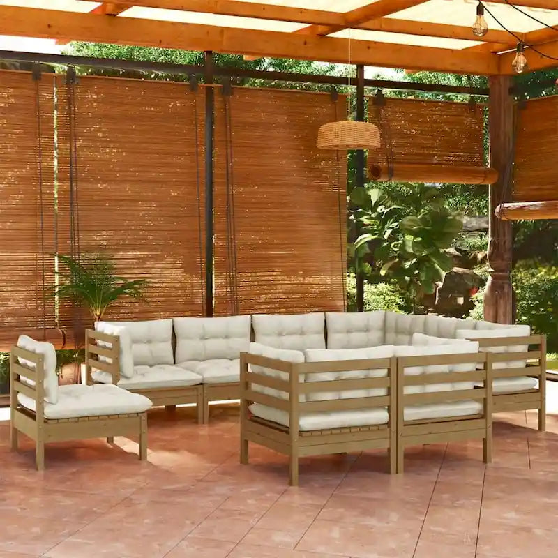 vidaXL Salon de jardin 10 pièces en pin massif avec coussins multicolores - 25 x 25 x 24.6