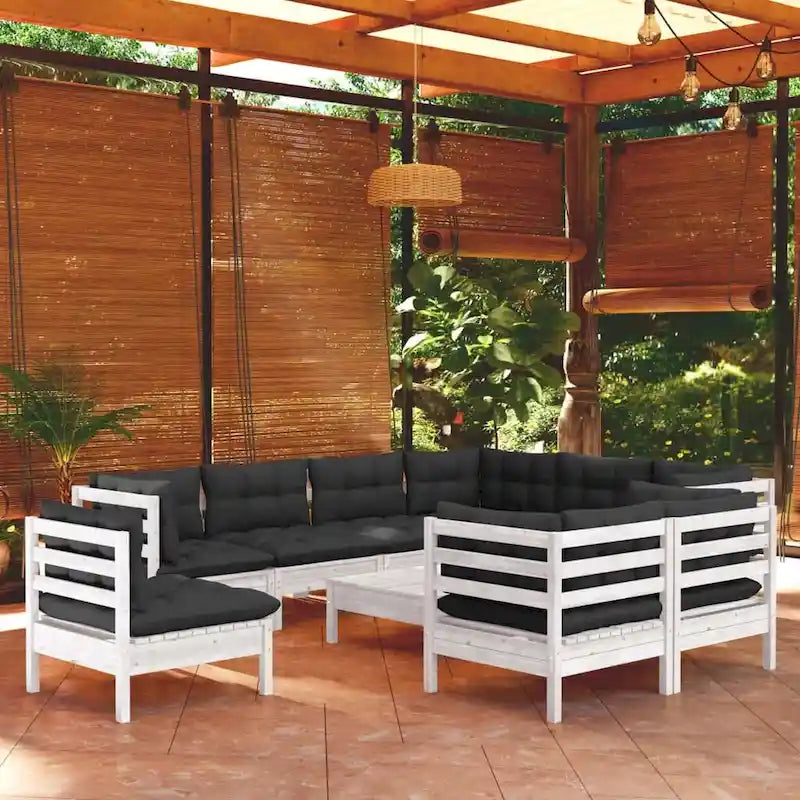 vidaXL Salon de jardin 10 pièces en pin massif avec coussins multicolores - 25 x 25 x 24.6