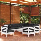 vidaXL Salon de jardin 10 pièces en pin massif avec coussins multicolores - 25 x 25 x 24.6