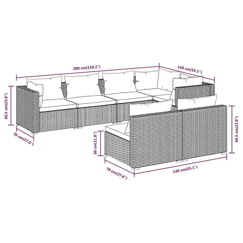 vidaXL Salon de jardin modulaire d'extérieur en résine tressée - 70 x 70 x 60,5 cm