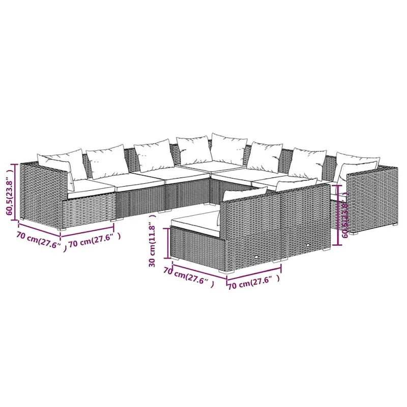 vidaXL Salon de jardin modulaire d'extérieur en résine tressée - 70 x 70 x 60,5 cm