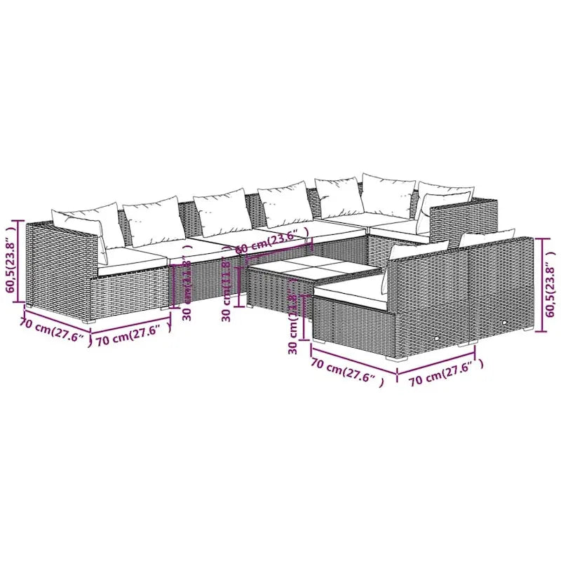 vidaXL Salon de jardin modulaire d'extérieur en résine tressée - 70 x 70 x 60,5 cm