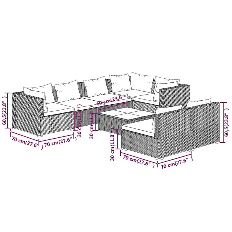 vidaXL Salon de jardin modulaire d'extérieur en résine tressée - 70 x 70 x 60,5 cm