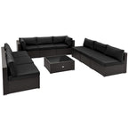 10 Piece Outdoor Wicker Conversation Set with Seat and Back Cushions - 29 x 25 x 25