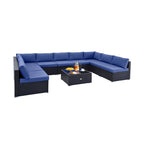 Ensemble de conversation d'extérieur 10 pièces en osier avec coussins d'assise et de dossier - 29 x 25 x 25