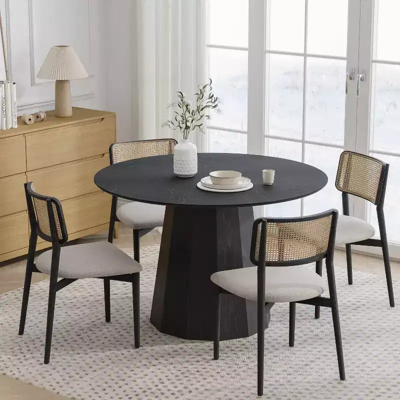 Dovelina Table à manger ronde en bois style Mid-Century pour 4 personnes - 46, Noir