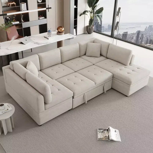 117.3W Oversized Sectional Sofa U- shaped Sofa Couch Pull-out Sofa Bed with Two Throw Pillows - ModernLuxe