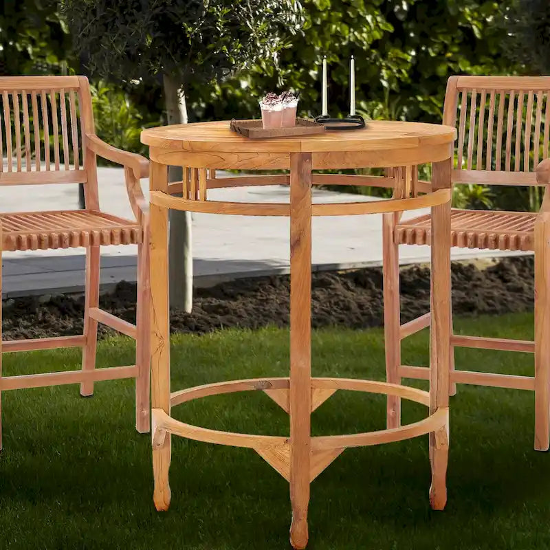 Chic Teak Grande table de bar ronde d'extérieur en teck Orléans, 38 pouces (table uniquement)