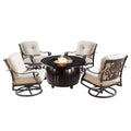 Ensemble table de brasero ronde en aluminium de 112 cm pour l'extérieur avec quatre fauteuils pivotants à bascule profonds et accessoires