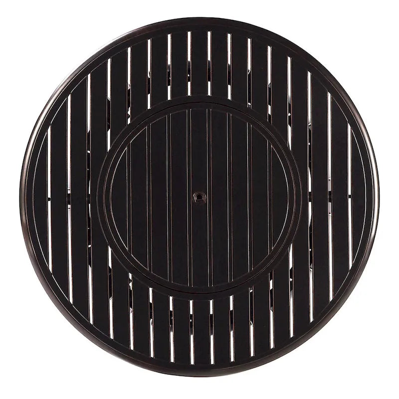 Ensemble table de brasero ronde en aluminium de 112 cm pour l'extérieur avec quatre fauteuils pivotants à bascule profonds et accessoires