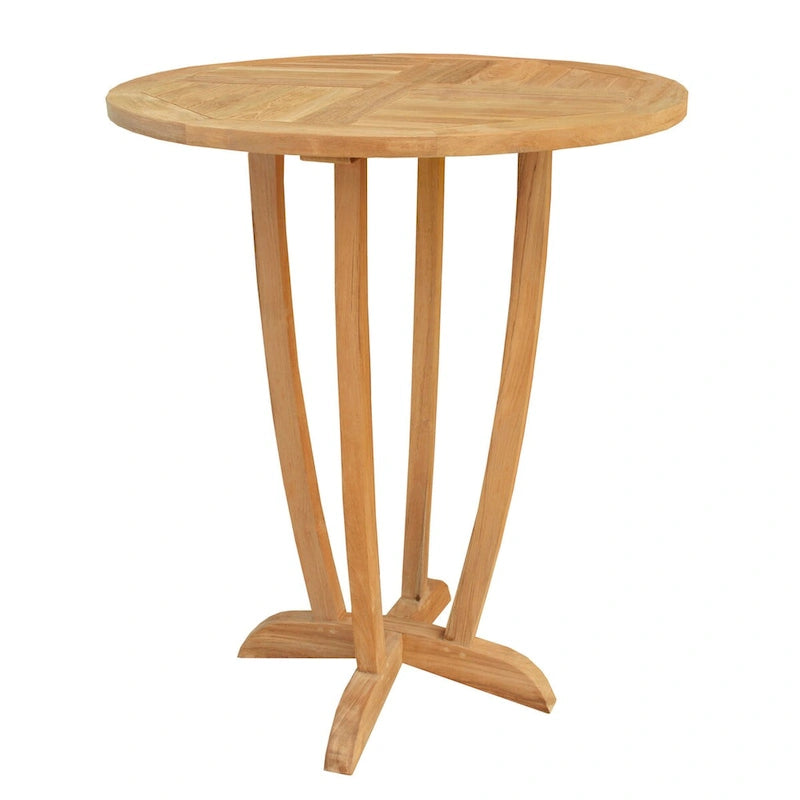 Ensemble de bar 5 pièces chic en teck avec table ronde et chaises sans accoudoirs Orléans avec coussins