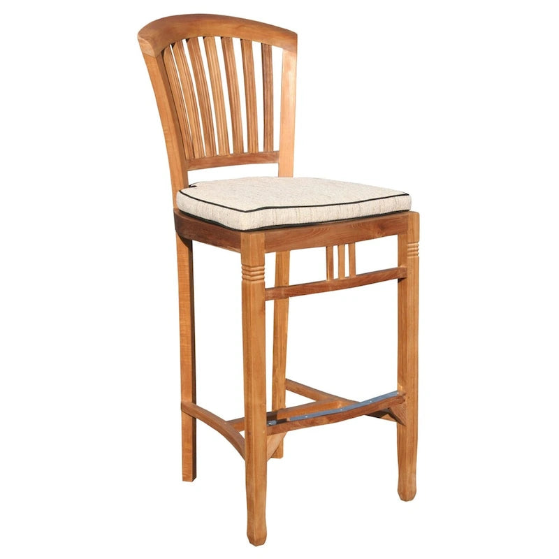 Ensemble de bar 5 pièces chic en teck avec table ronde et chaises sans accoudoirs Orléans avec coussins