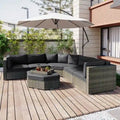 Ensemble de conversation d'extérieur 6 pièces avec pouf, coussins et petites tables d'appoint
