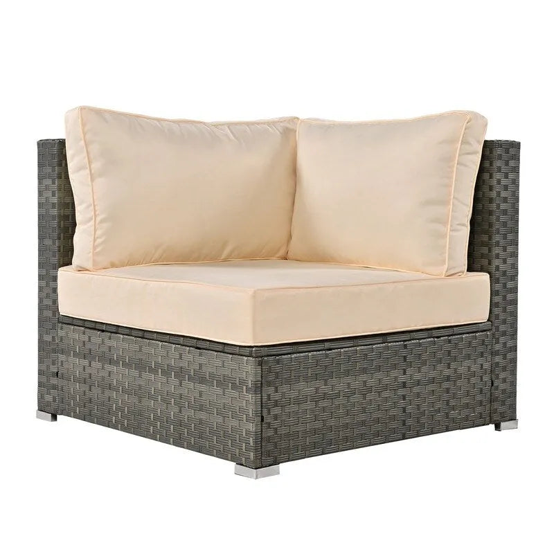 Ensemble de conversation d'extérieur 6 pièces avec pouf, coussins et petites tables d'appoint