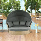 Outdoor Wicker Rattan Double Daybed with Retractable Canopy
