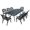 Ensemble de salle à manger d'extérieur moderne en treillis métallique en aluminium, grand ovale de 95 po, avec huit fauteuils - N/A