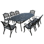 Modern Outdoor Mesh Lattice Aluminum 95-in Large Oval Patio Dining Set with Eight Arm Chairs - N/A