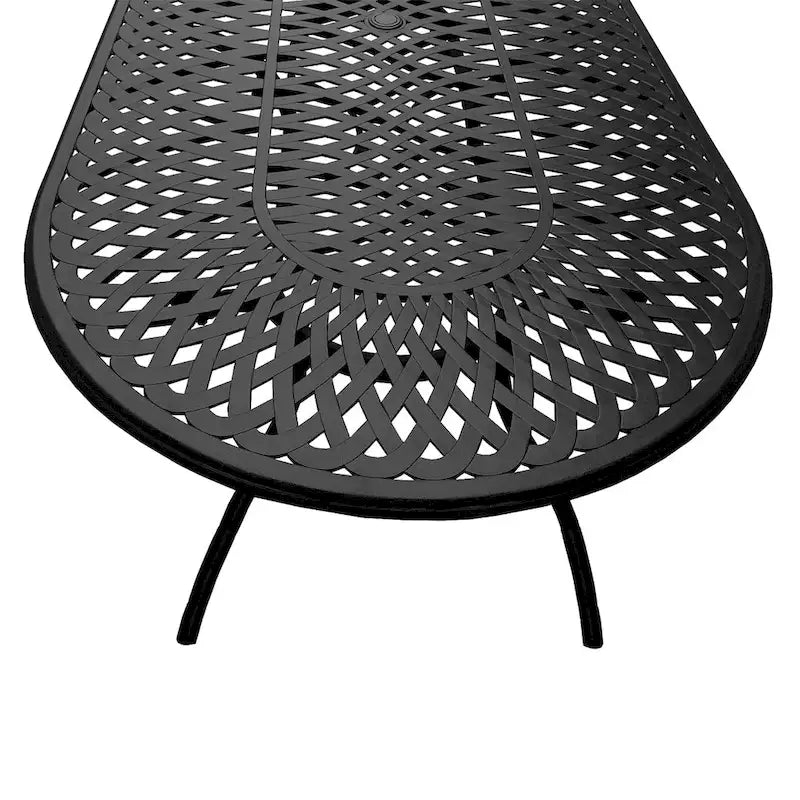 Ensemble de salle à manger d'extérieur moderne en treillis métallique en aluminium, grand ovale de 95 po, avec huit fauteuils - N/A