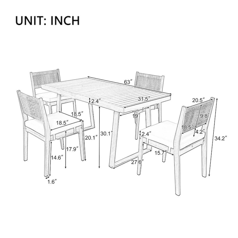 Ensemble table et chaises de salle à manger d'extérieur en bois d'acacia pour plusieurs personnes