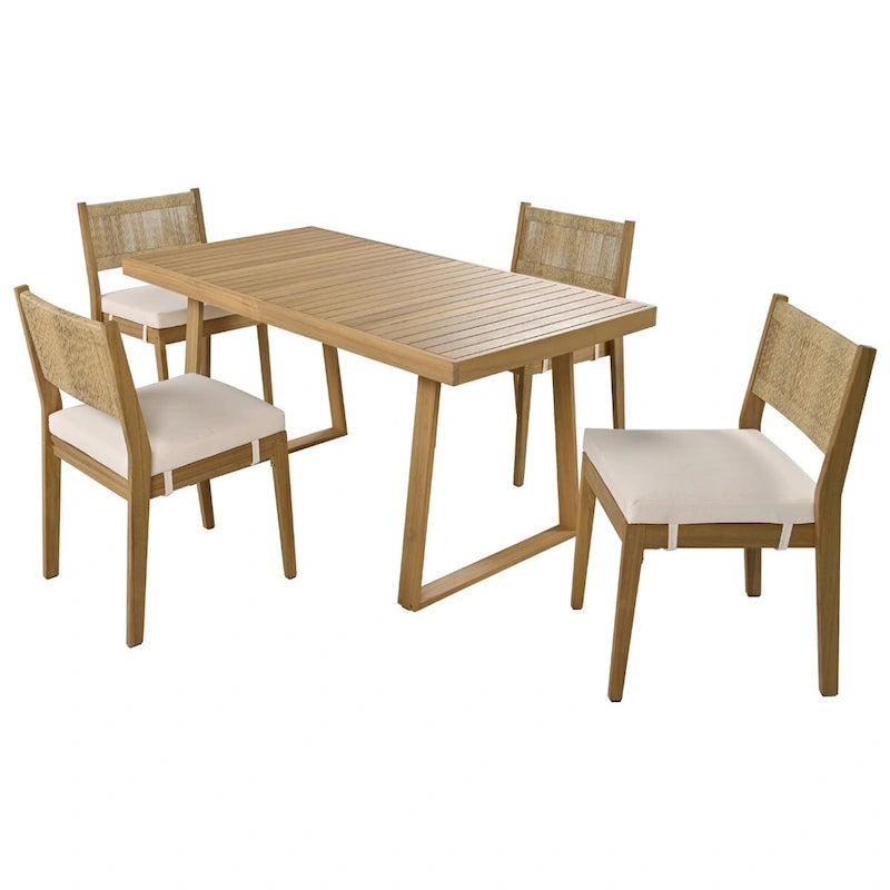 Ensemble table et chaises de salle à manger d'extérieur en bois d'acacia pour plusieurs personnes