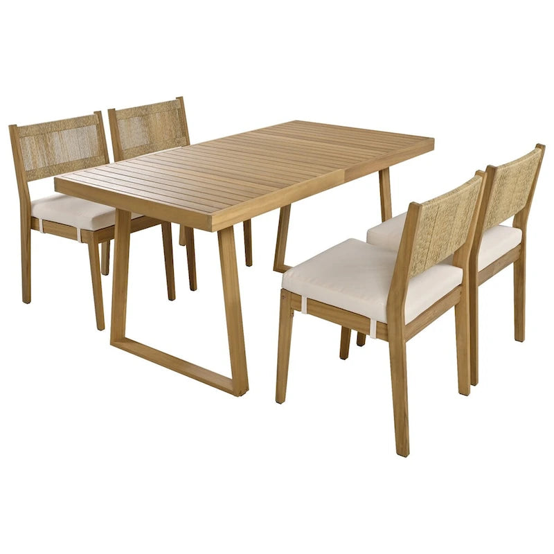 Ensemble table et chaises de salle à manger d'extérieur en bois d'acacia pour plusieurs personnes