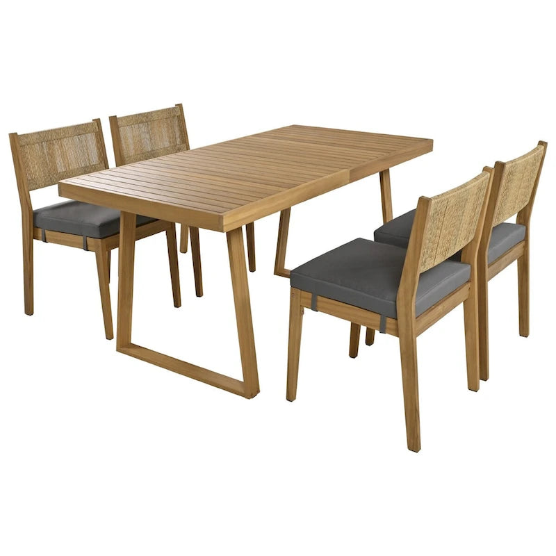 Ensemble table et chaises de salle à manger d'extérieur en bois d'acacia pour plusieurs personnes