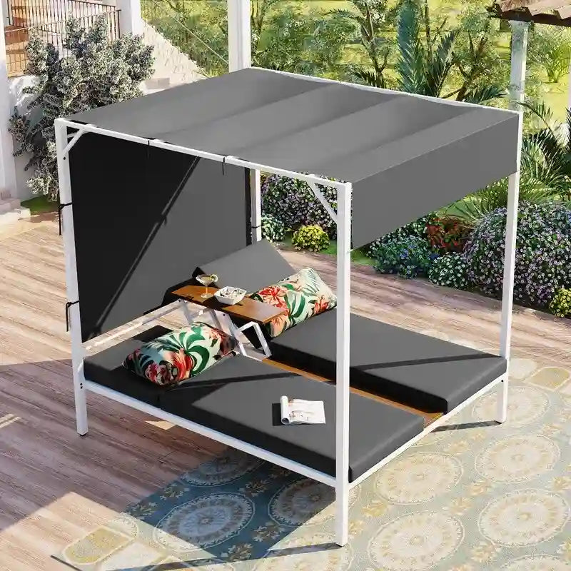 Lit de soleil double inclinable d'extérieur avec coussins