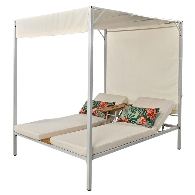 Lit de soleil double inclinable d'extérieur avec coussins