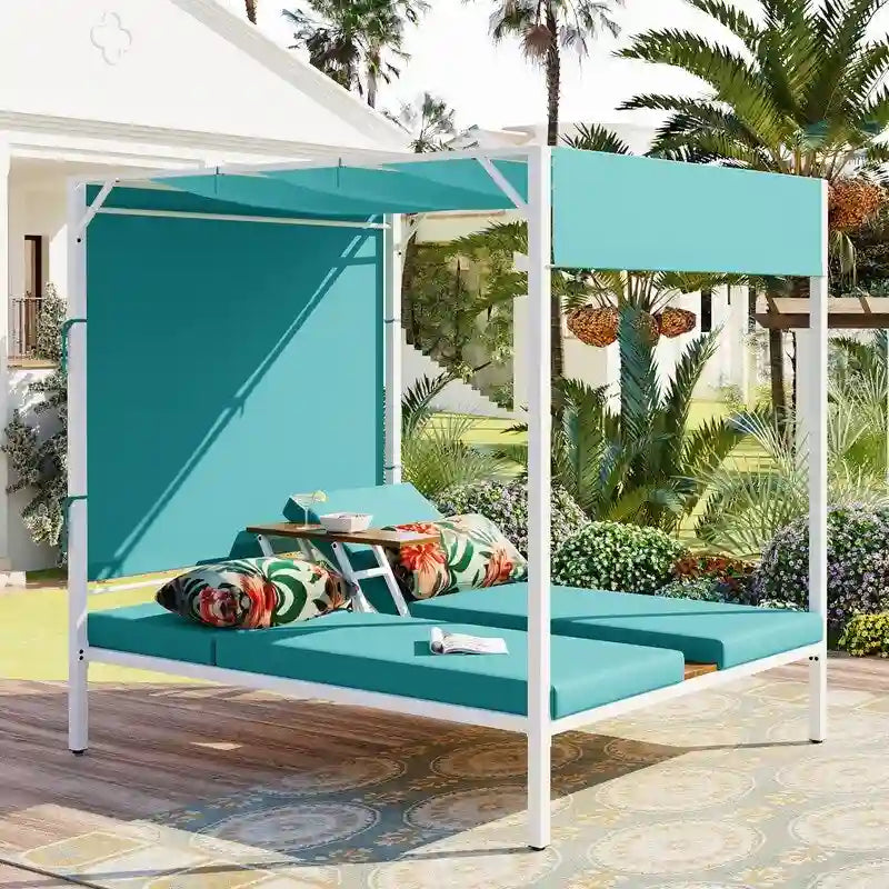Lit de soleil double inclinable d'extérieur avec coussins