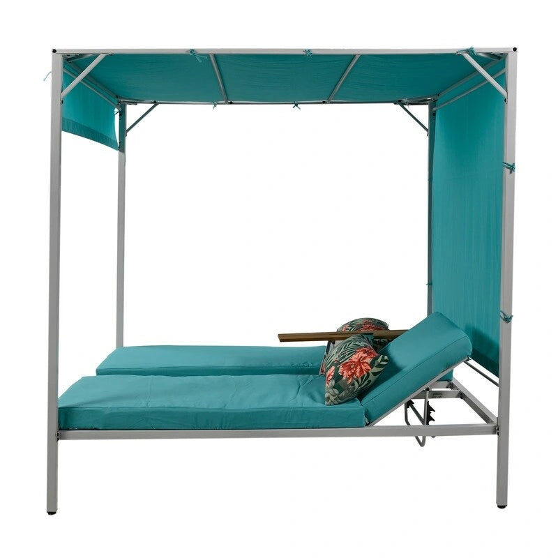 Lit de soleil double inclinable d'extérieur avec coussins