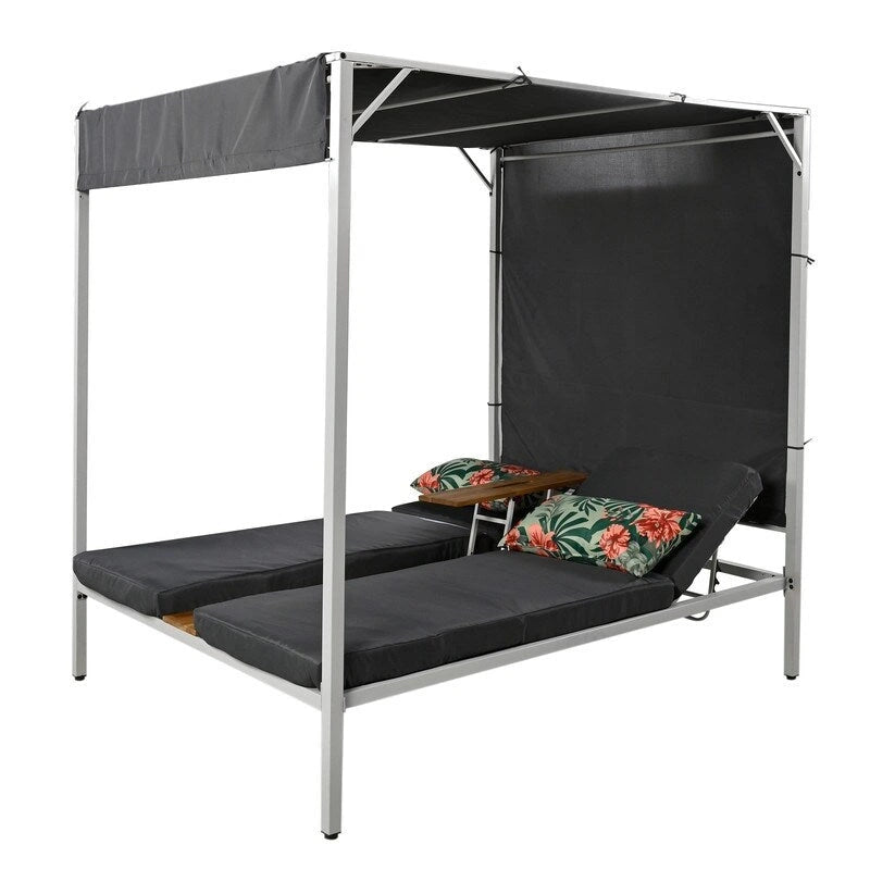 Lit de soleil double inclinable d'extérieur avec coussins