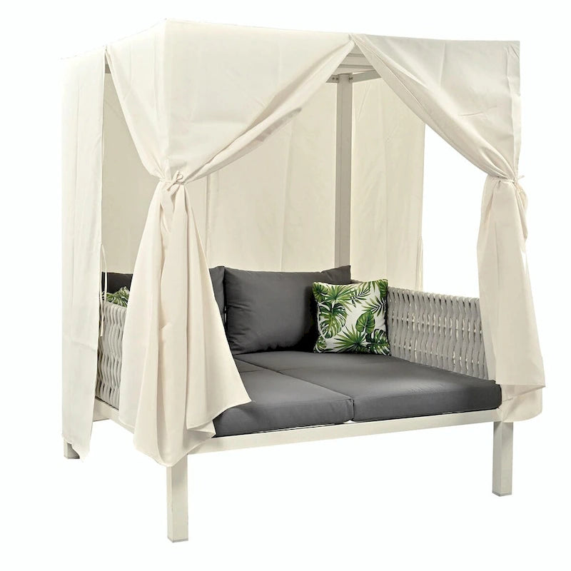 Bain de soleil extérieur avec rideaux, grand confort, adapté