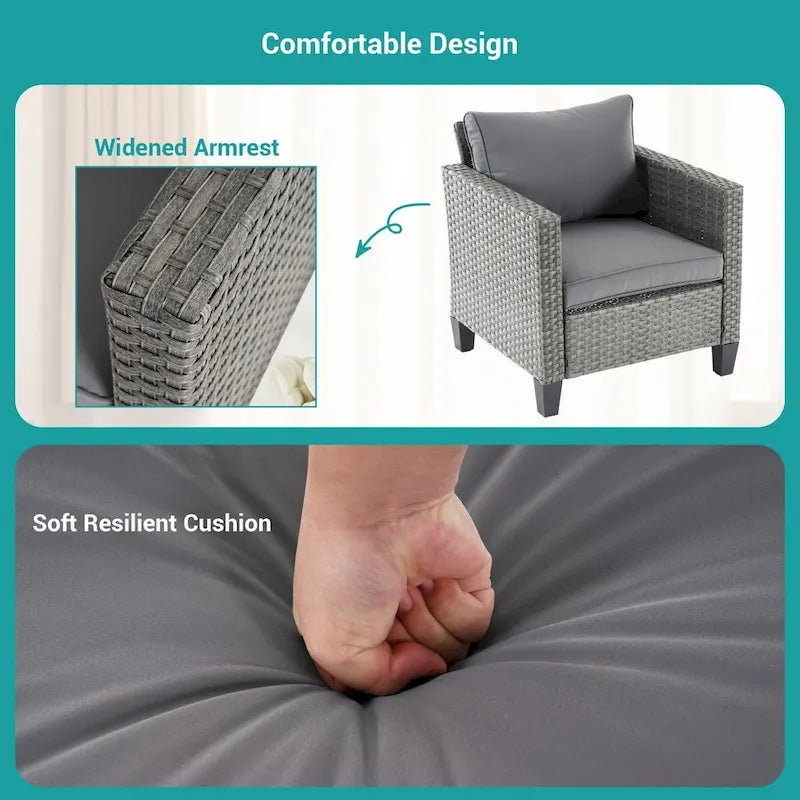 BONOSUKI Ensemble de canapés de patio 8 pièces en rotin gris avec poufs