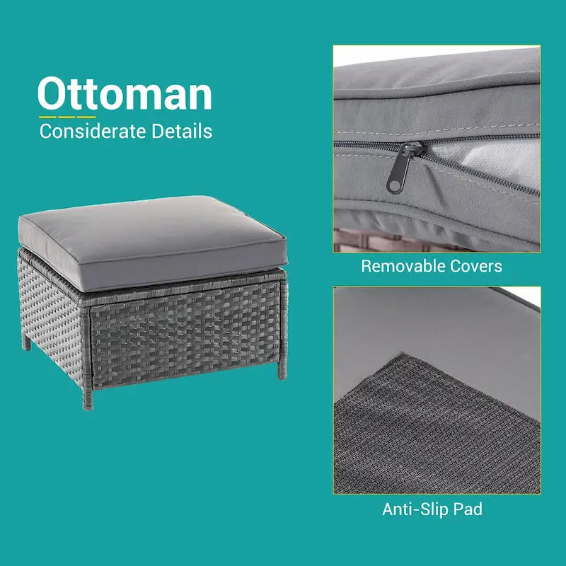 BONOSUKI Ensemble de canapés de patio 8 pièces en rotin gris avec poufs