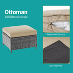 BONOSUKI Ensemble de canapés de patio 8 pièces en rotin gris avec poufs
