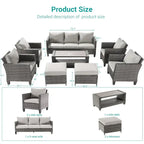 BONOSUKI Ensemble de canapés de patio 8 pièces en rotin gris avec poufs