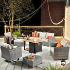 HOOOWOOO Ensemble de Meubles de Jardin Extérieur 10 Pièces en Osier Gris avec Table Brasero