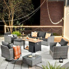 HOOOWOOO Ensemble de Meubles de Jardin Extérieur 10 Pièces en Osier Gris avec Table Brasero