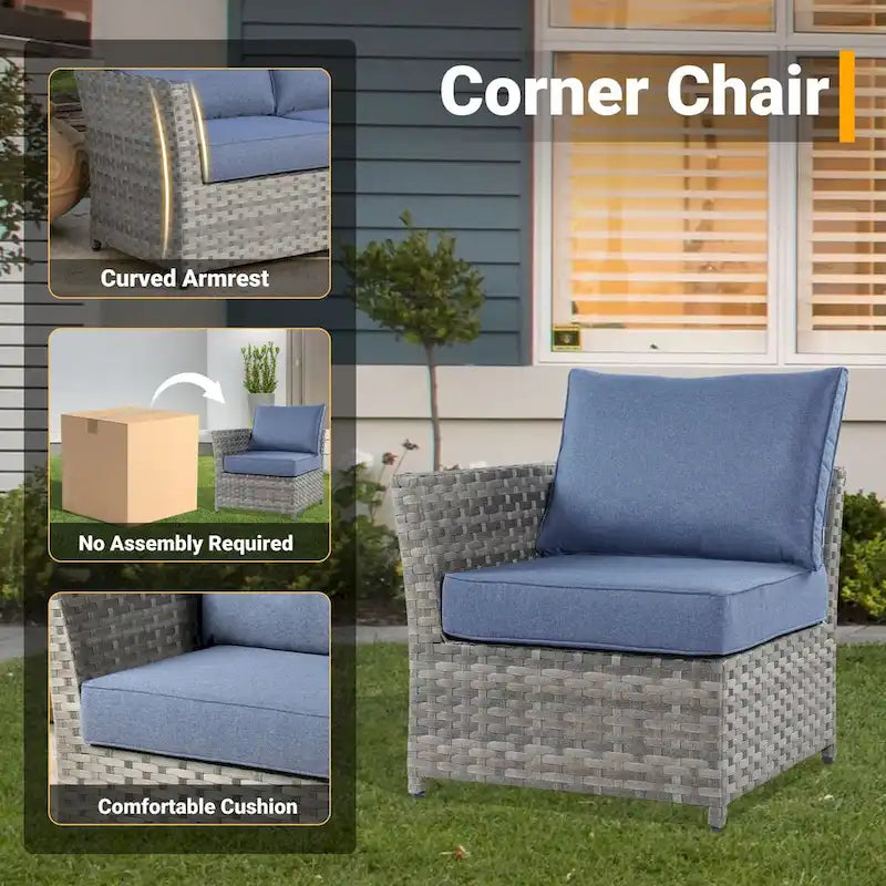 HOOOWOOO Ensemble de Meubles de Jardin Extérieur 10 Pièces en Osier Gris avec Table Brasero