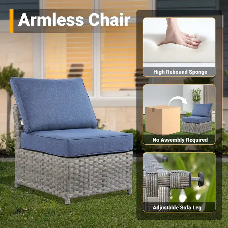 HOOOWOOO Ensemble de Meubles de Jardin Extérieur 10 Pièces en Osier Gris avec Table Brasero